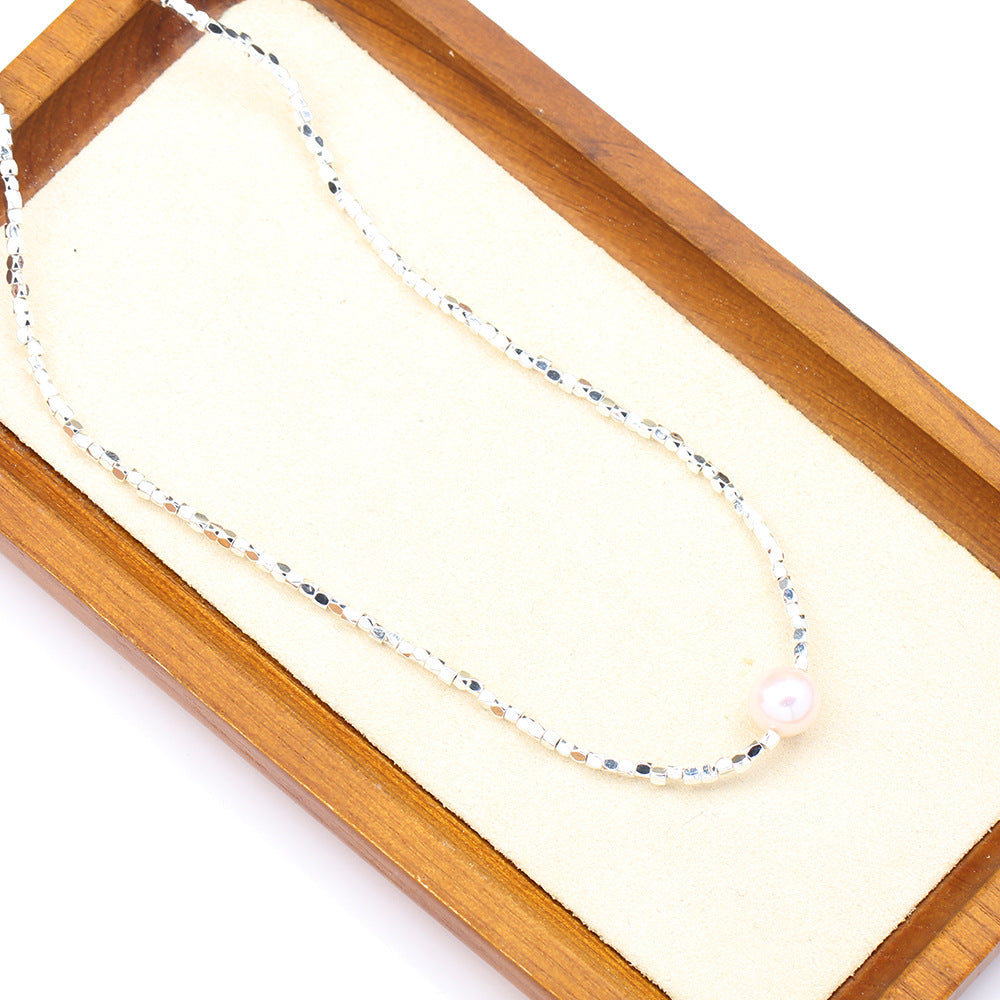 Mignon simple cassé collier en argent pendentif perle naturel perles colorées chaîne de col