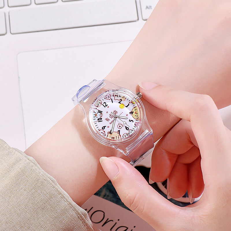 Montre de caricature pour enfants en PVC transparent