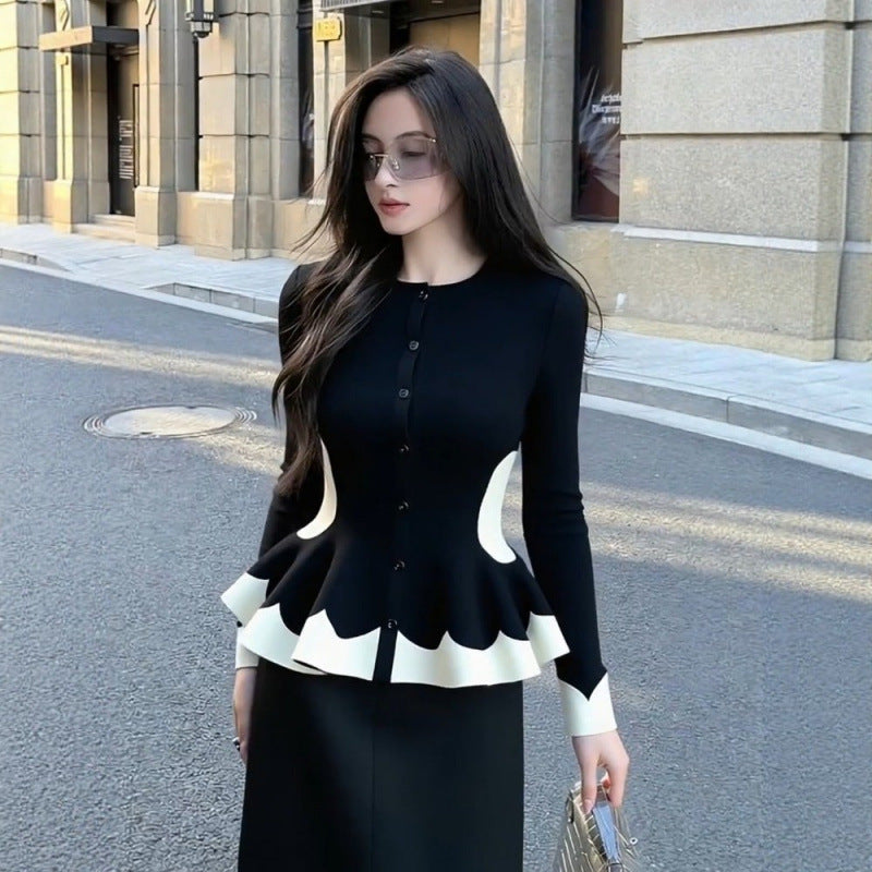 Printemps et automne Niche Style Élégant Socialite Tight Waist Sweater
