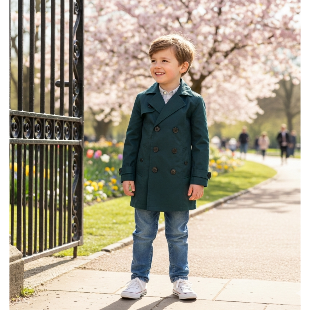 Kids' Double-Breasted Cotton Trench Coat - 4-9 Years