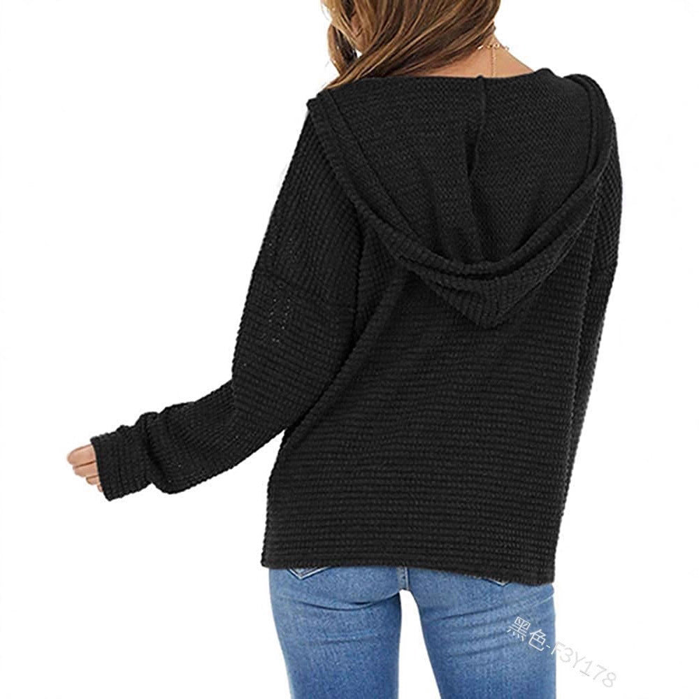 Femmes Waffle Knit Zip Up Hoodie Long Sleeve Drawstring Loose Casual Sweatshirt à capuche Jack