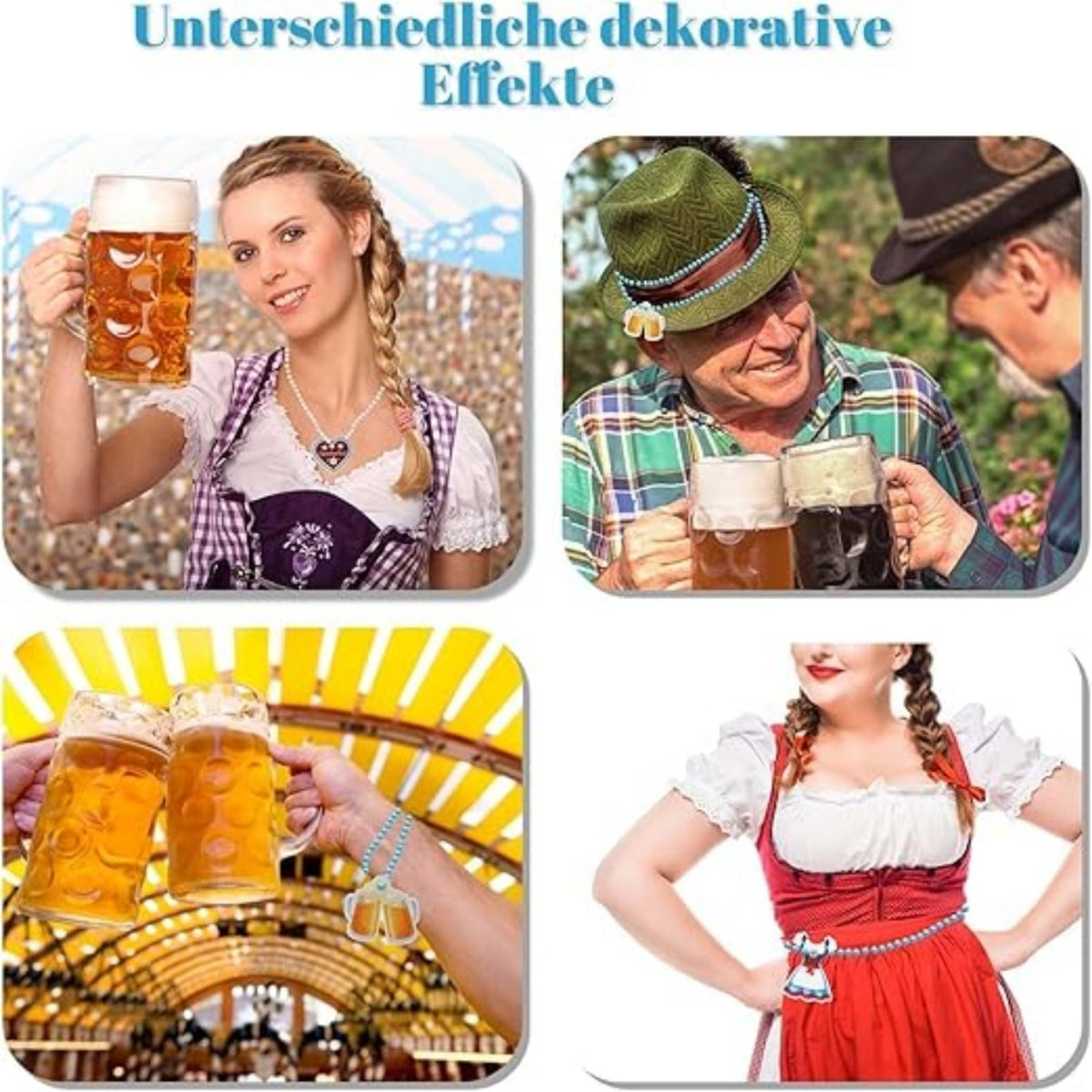 Ensemble de fournitures de fête Oktoberfest 48 pièces : 24 chaînes de perles bleues et blanches et 24 ornements feutres