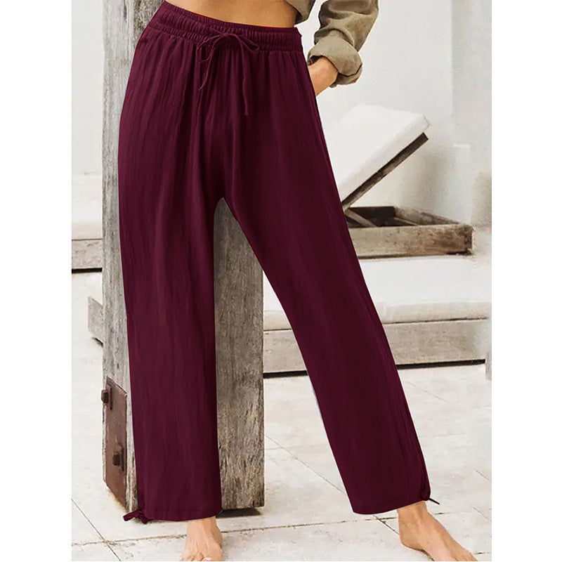 Pantalons d'été à domicile pour femmes en couleur solide