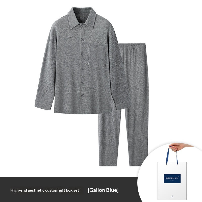 Men's Autumn/Winter Jacquard Plaid Pajama Set