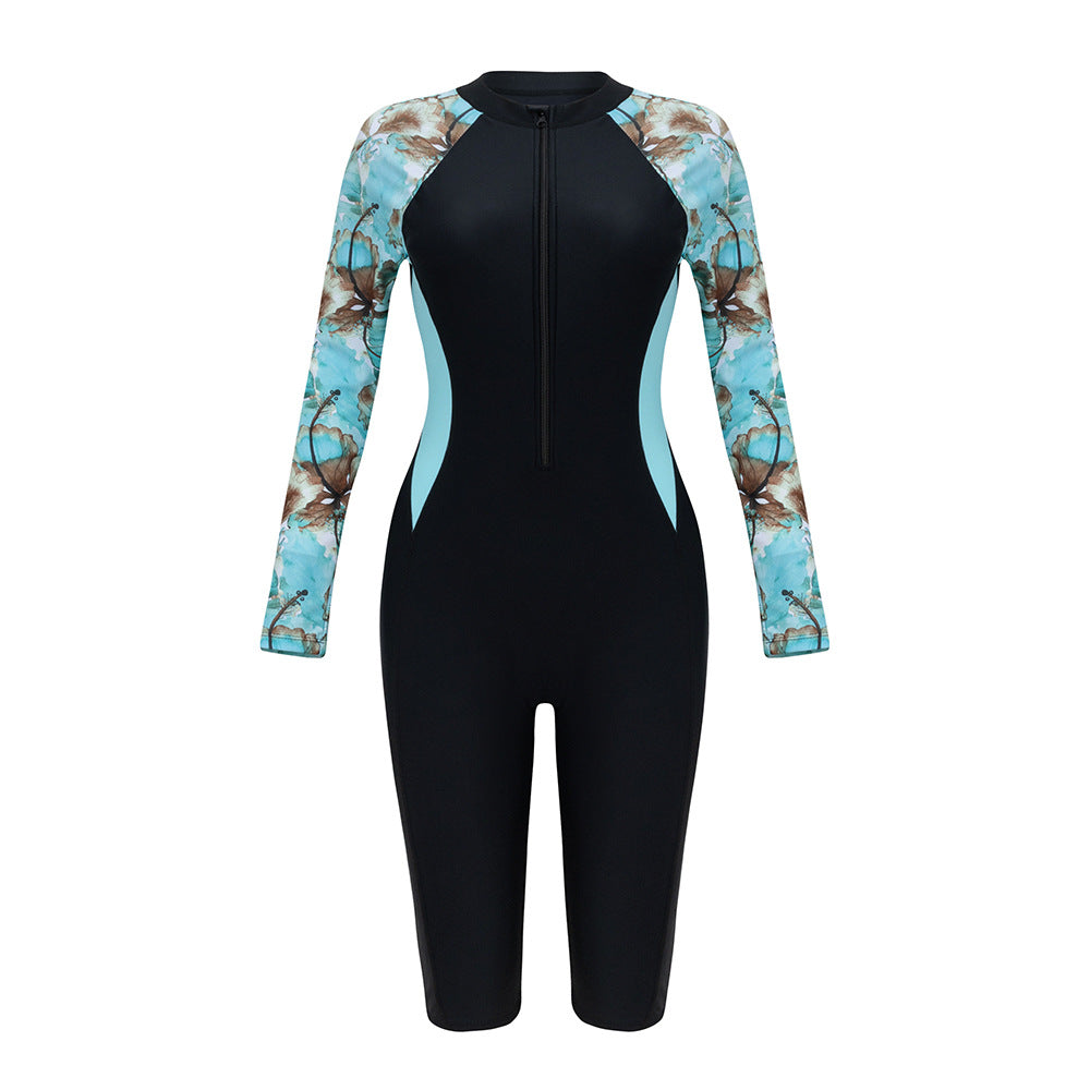 Maillot de bain zippé à manches longues imprimé Modeste pour femmes