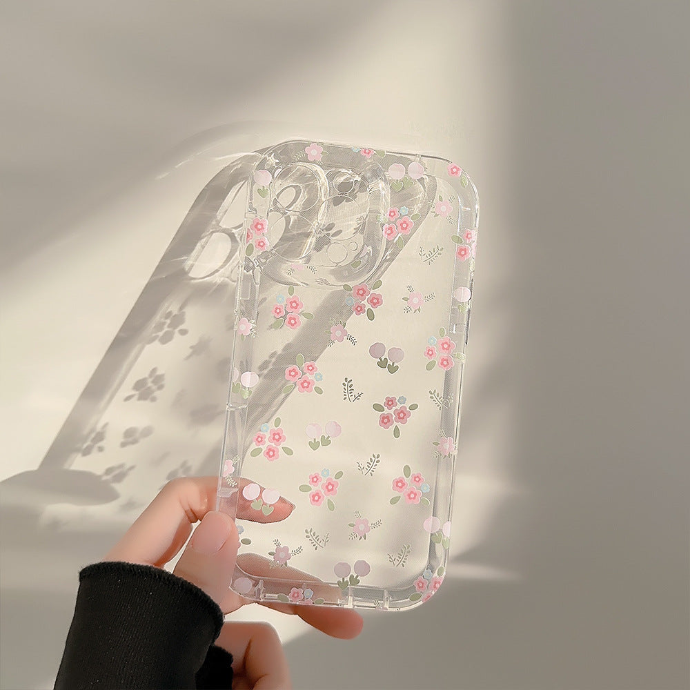 Étui de téléphone à support de sable à fleurs concassées transparent