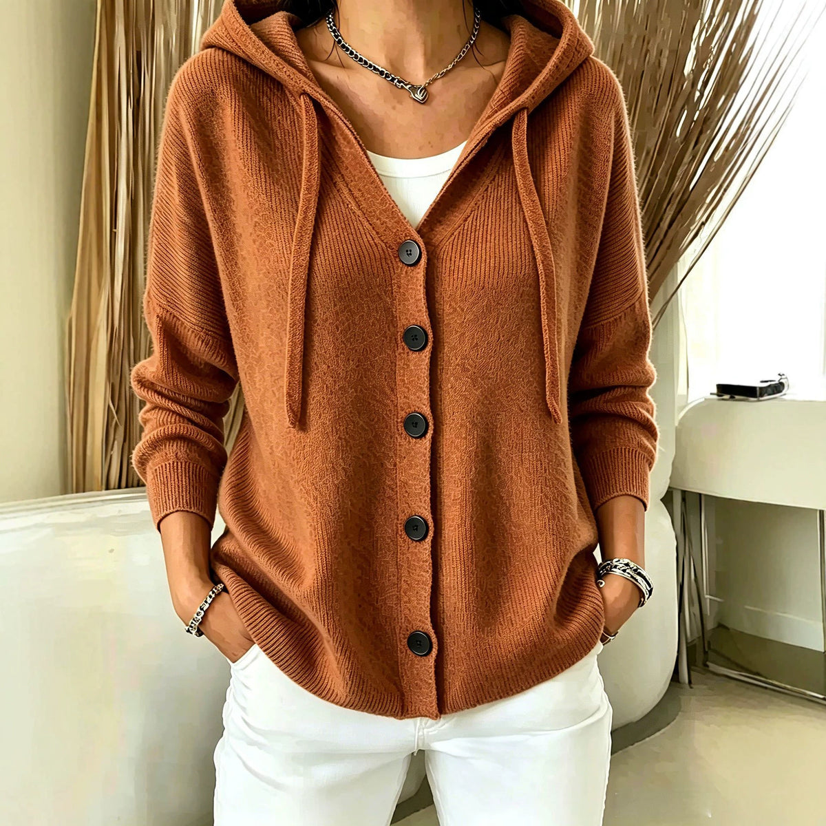 Femmes Européen et américain-style Automnehiver Knit à capuche Cardigan