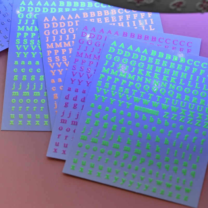 Stickers Nail 12 Couleurs Boîtier en lettres anglaises Décoration pour bricolage fluorescent