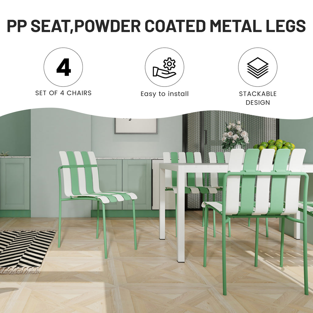 Summer- 4-Pack Chaises de bloc de couleur rayé moderne - Siège PP étanche et jambes en métal robuste