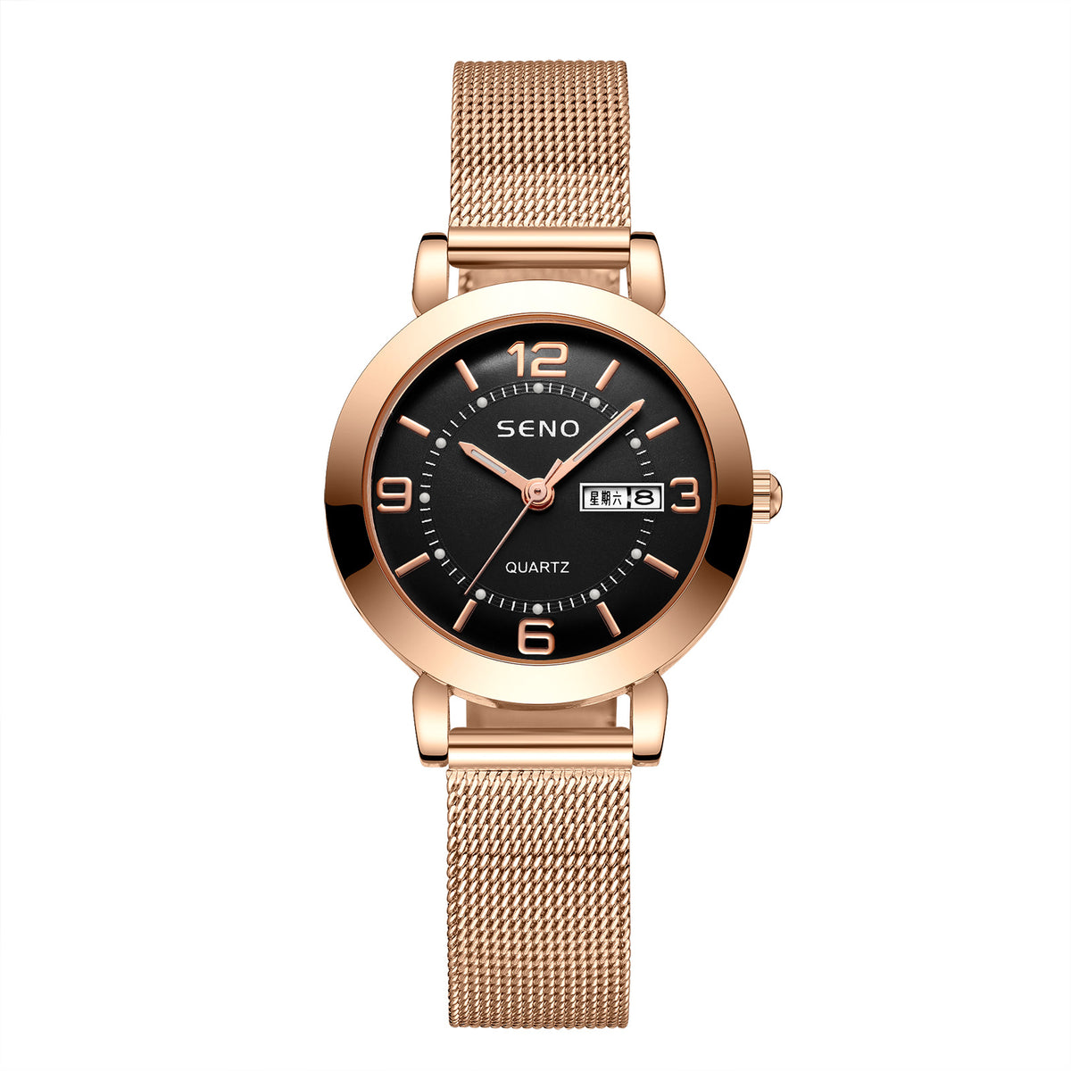 Lumière de nuit Imperméable Dual Calendar Montre Quartz en alliage pour femmes