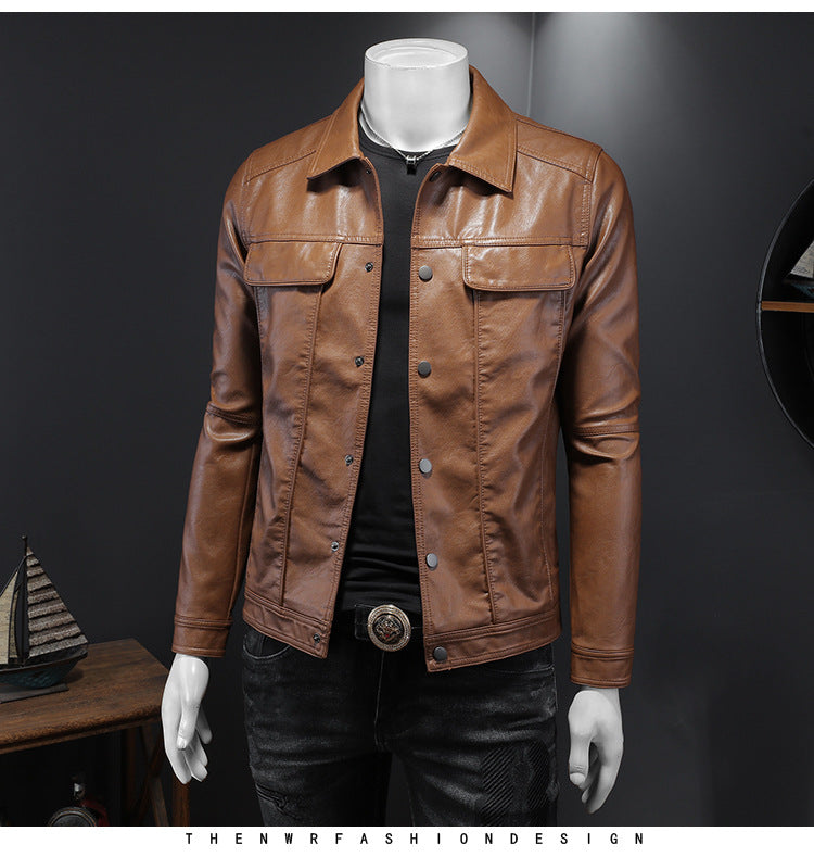 Manteau en cuir à manches longues pour homme