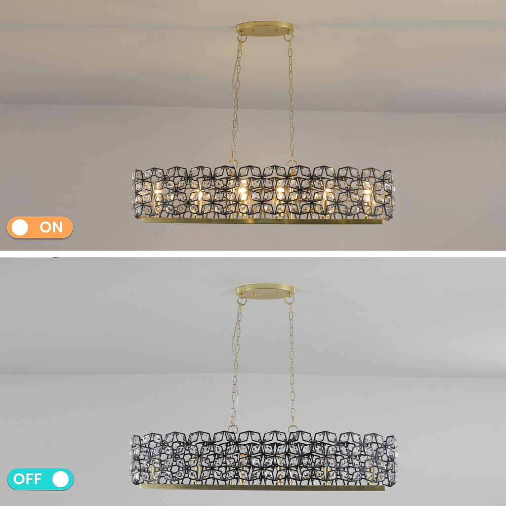 Lustre de 39" en cristal contemporain et pendentif en or noir – Fixation de lumière moderne géométrique