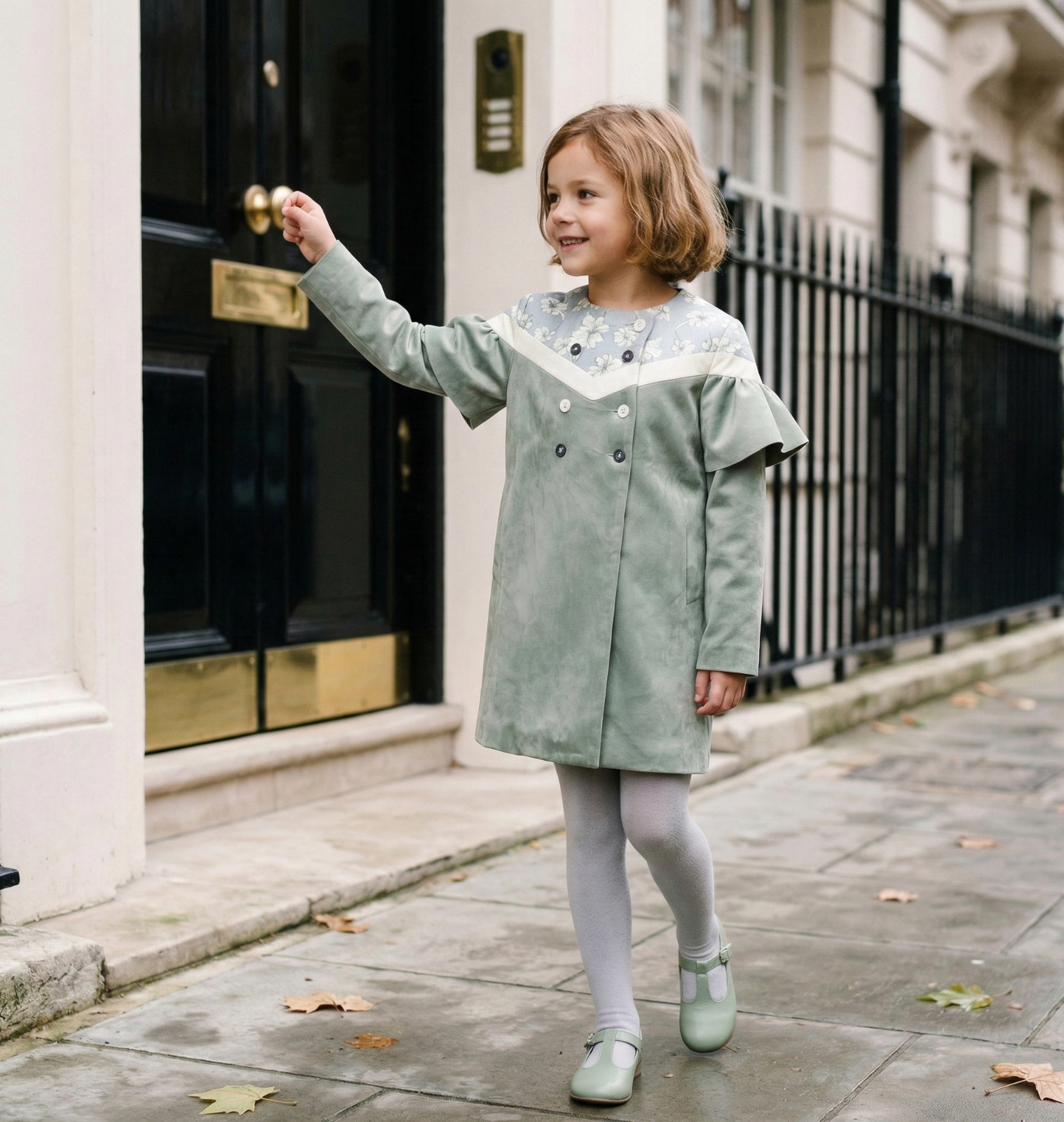 Robe de trench vintage filles 3-7Y British Style mélange de laine veste de printemps