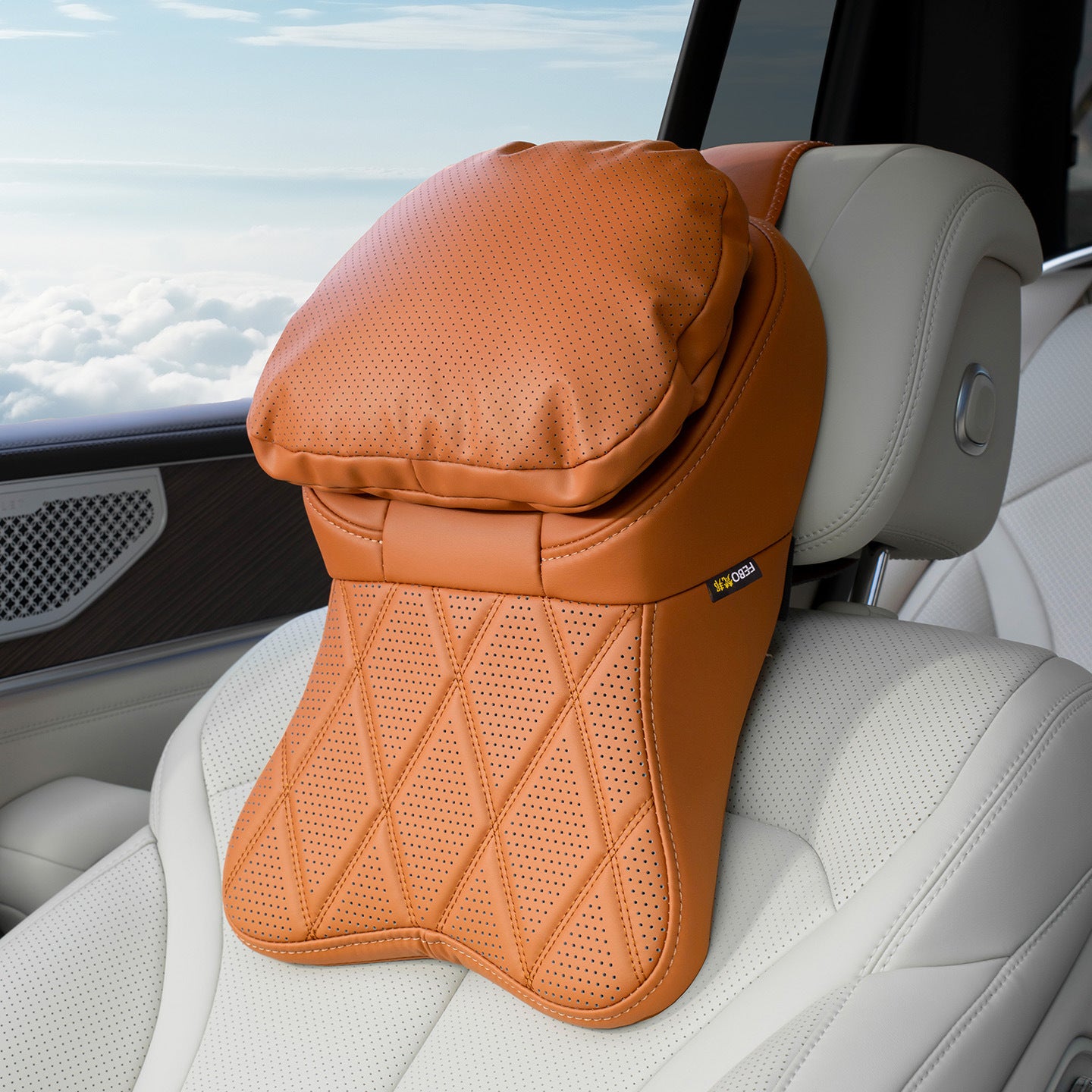 Porte-tête en cuir résistant aux taches de voiture Oreiller Coussin de soutien pour la conduite