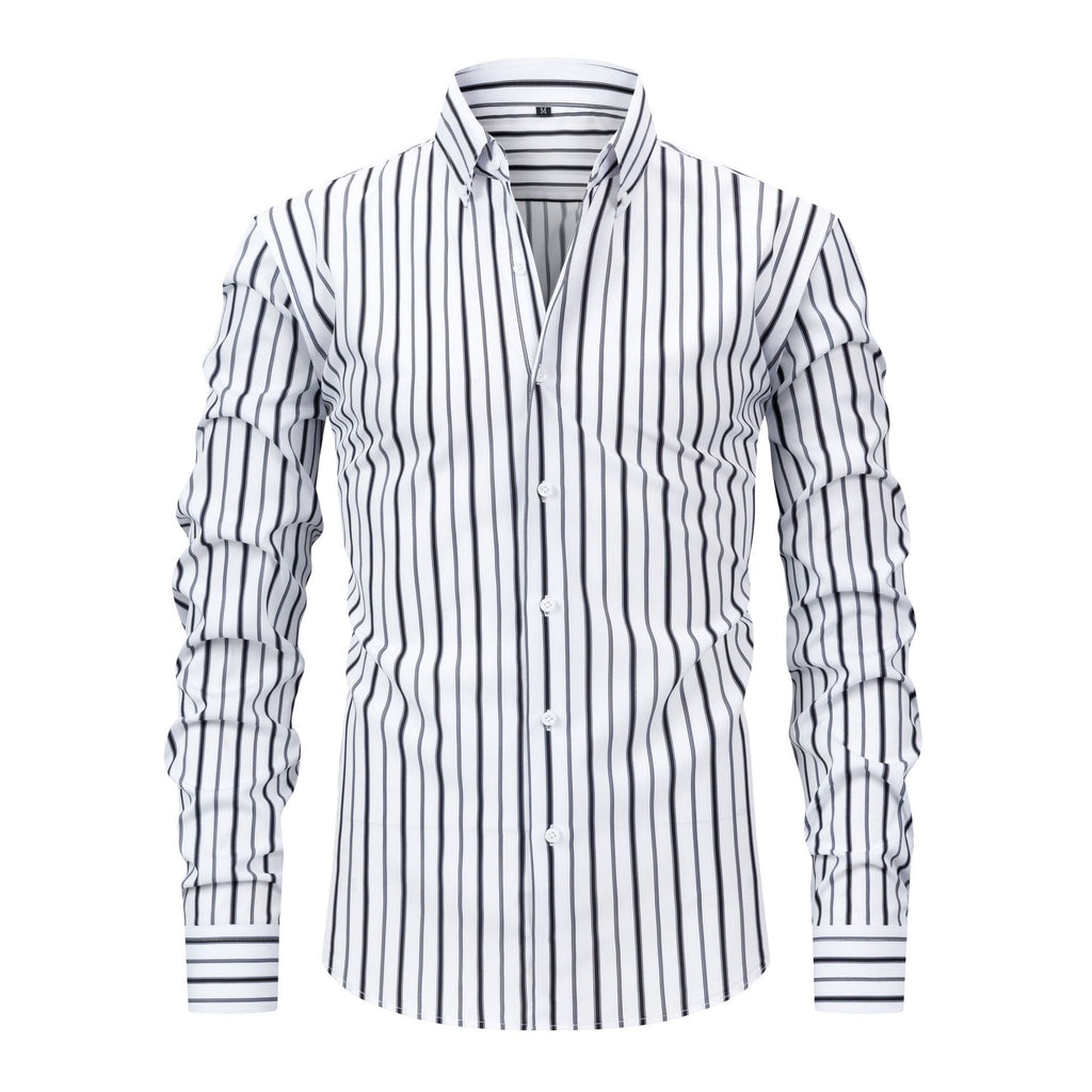 Jiana Quatre-Way stretch imprimé numérique rayé manches longues Lapel hommes chemise-comme homme S