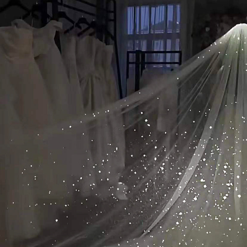 Starry Sky Sparkling Veil Tête de mariée double-layer