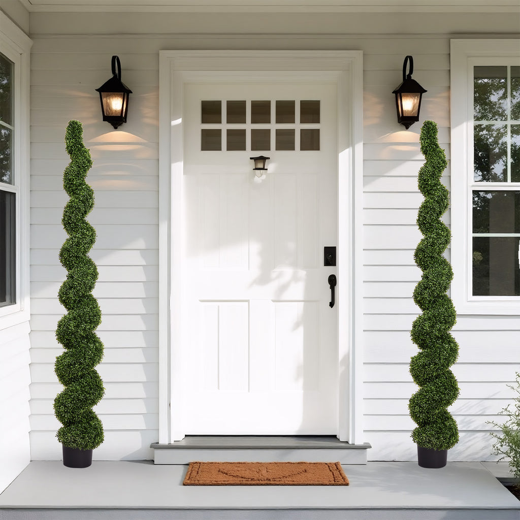 7FT Spiral Arbres topiaires artificiels à l'extérieur Faux Boxwood Plantes Grand Pot vert tordu