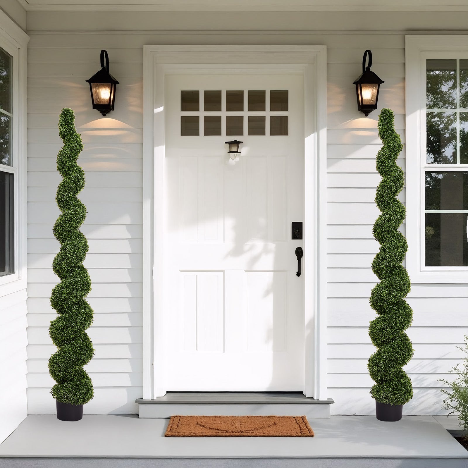7FT Spiral Arbres topiaires artificiels à l'extérieur Faux Boxwood Plantes Grand Pot vert tordu