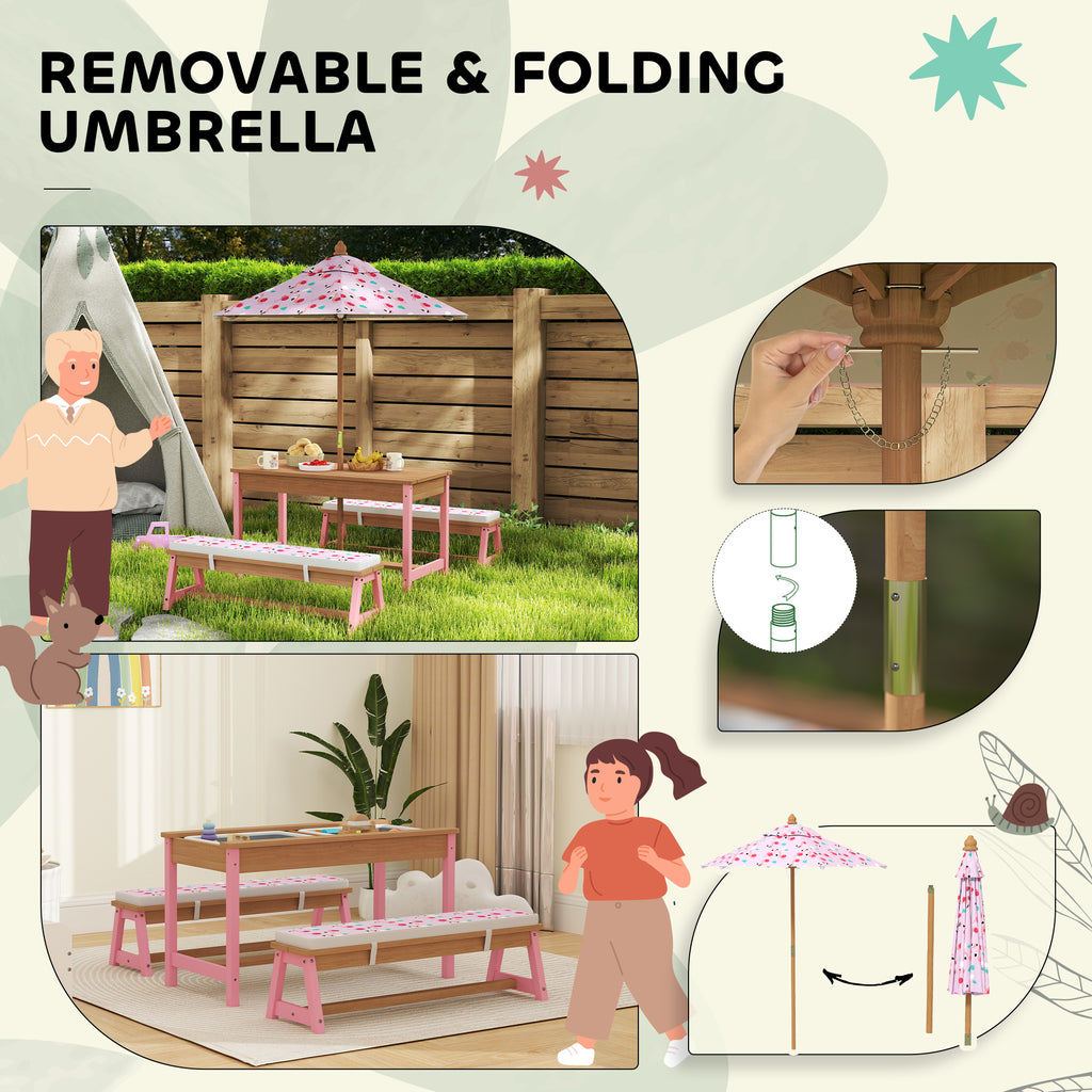 Ensemble de table de pique-nique pour enfants avec parapluie pliable