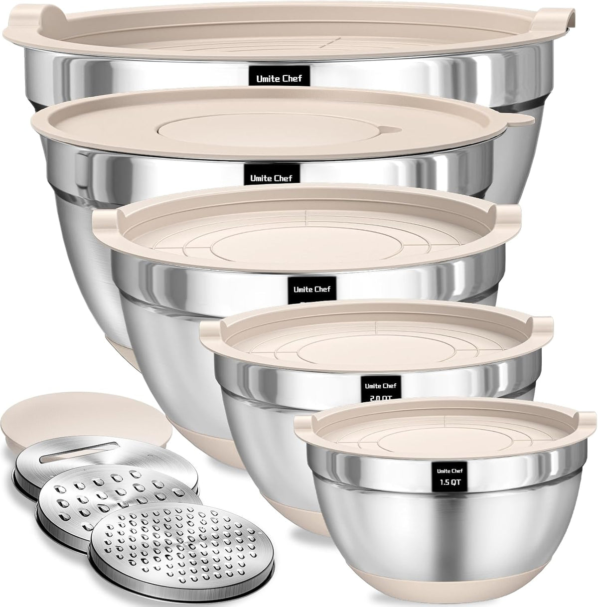 Boîte de 8 bols de mélange en acier inoxydable avec lids hermétiques