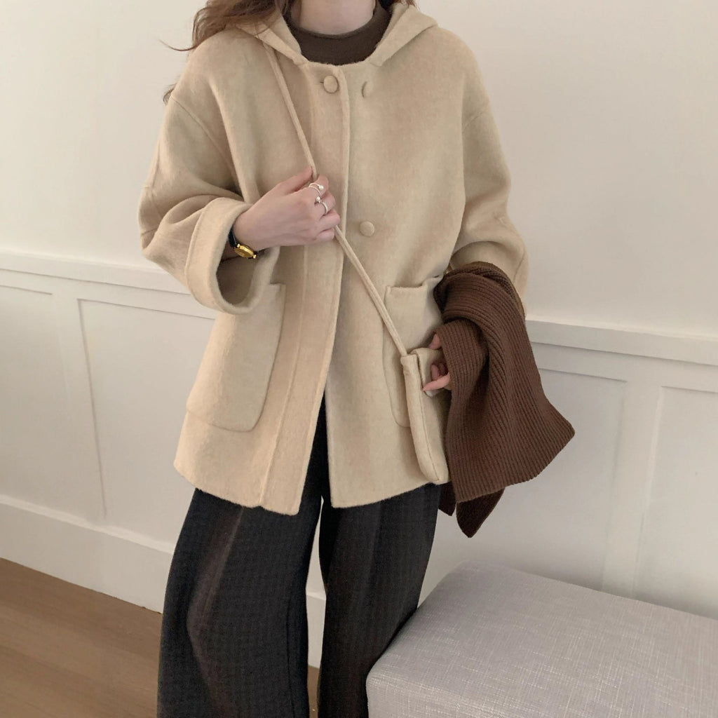 Manteau en laine à capuche alpaga