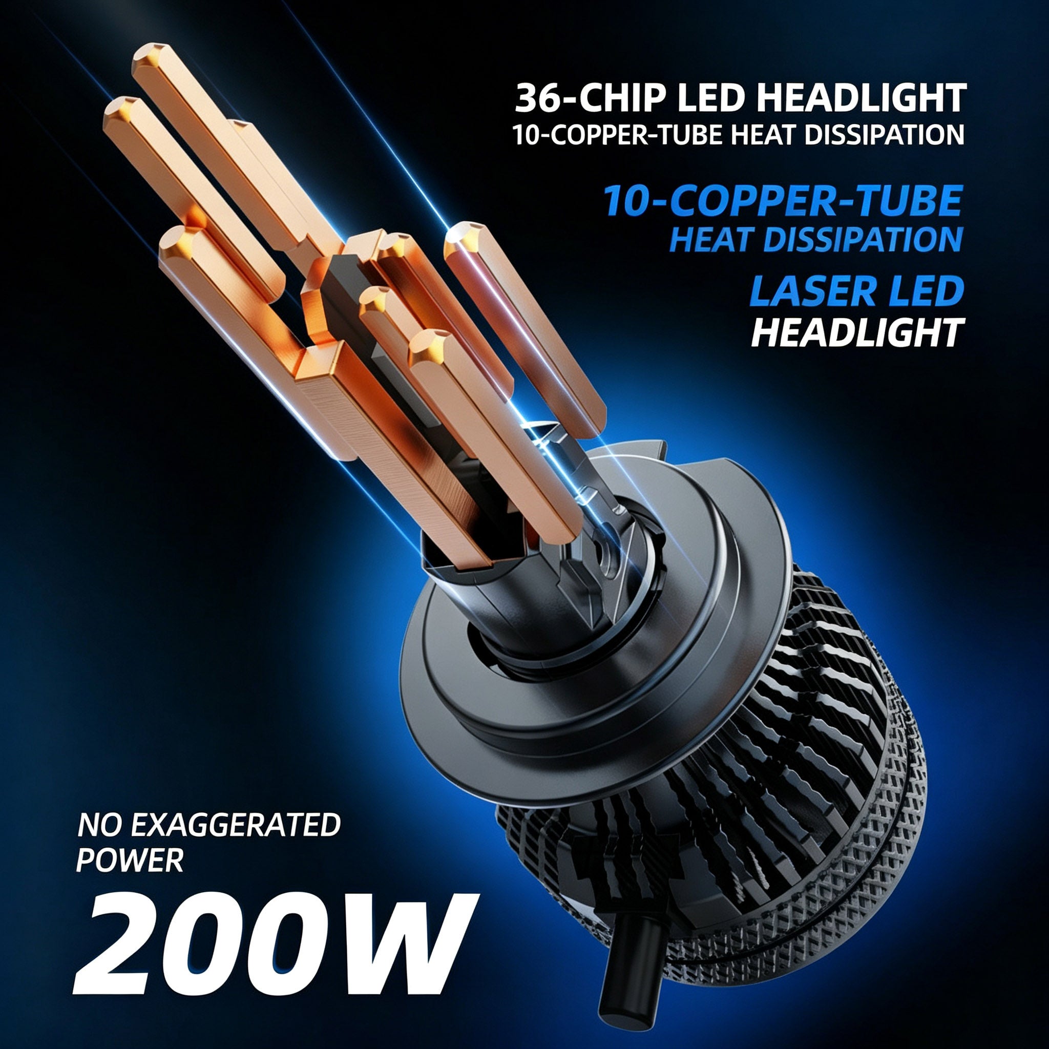 200W Super lumineux phare de voiture LED Ampoule 10 tubes en cuivre 36 puce haute focale H4 H7 LED automatique