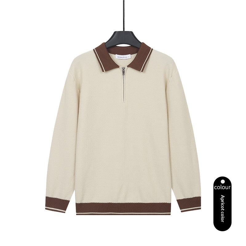 Haut casual de couleur solide homme avec lapel et demi-zip