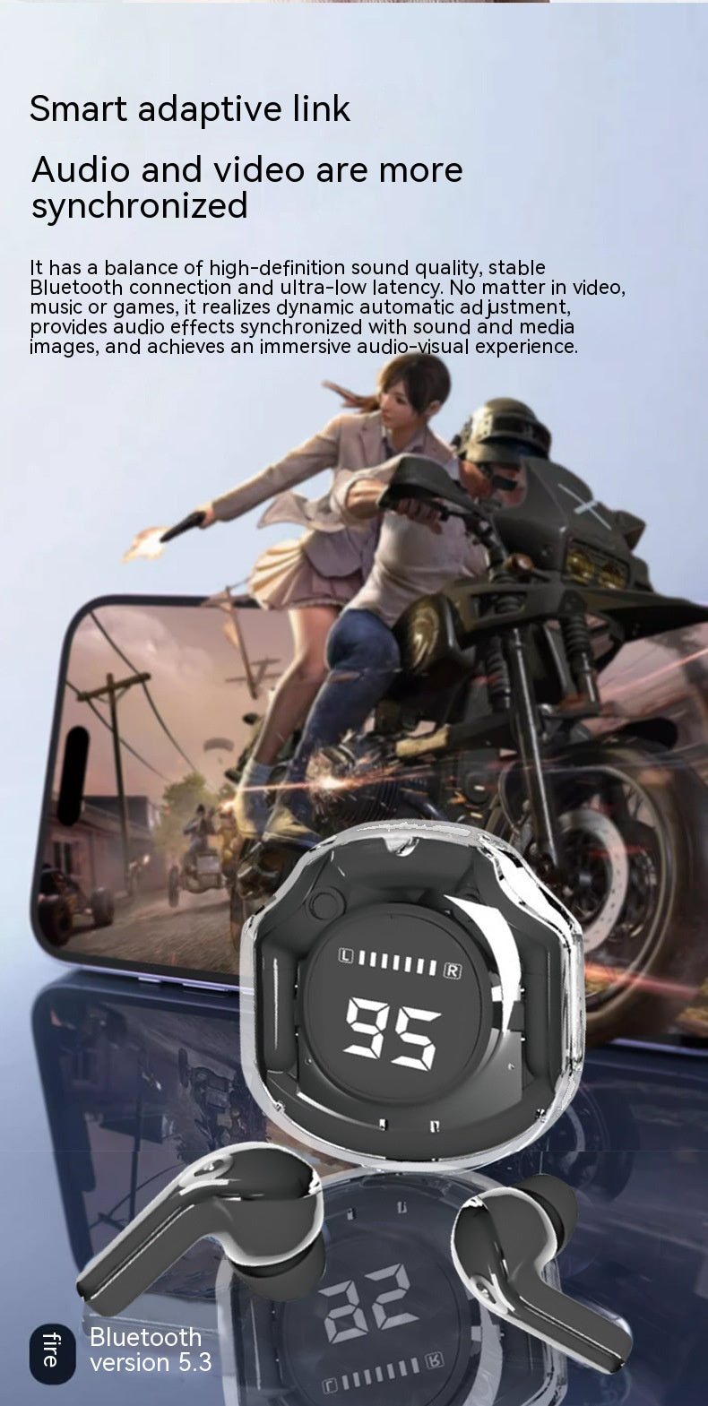Long-lasting Battery Large Power Digital Display Wireless Bluetooth Headset