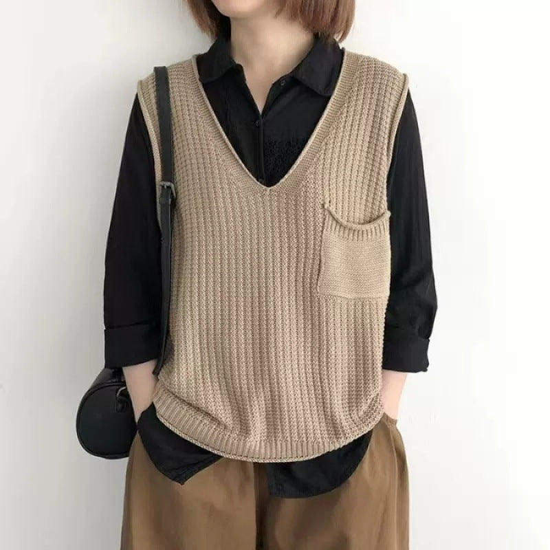 Veste de tricot artistique à col V simple