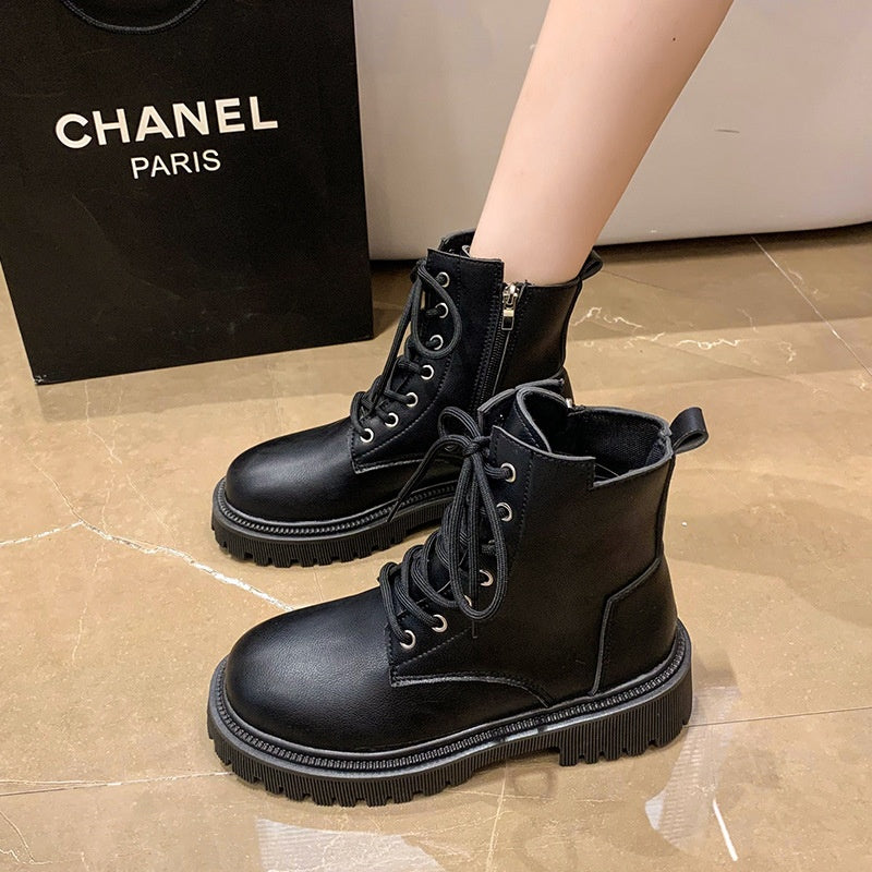 Femmes Casual style britannique Bottes en cuir épais