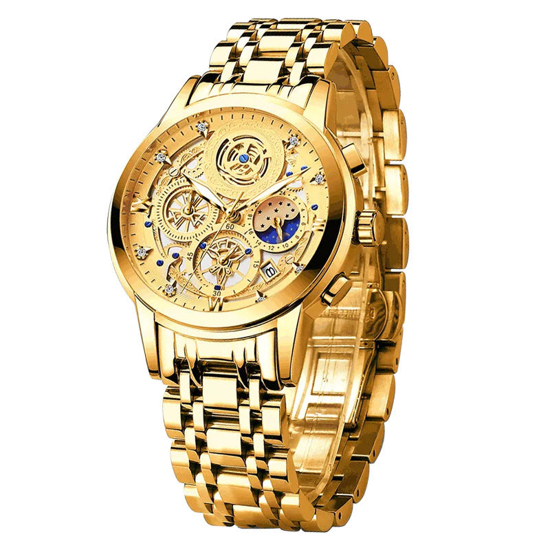 Montre Quartz multifonction en acier inoxydable pour homme