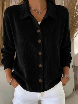 Veste à manches longues de cardigan polyvalente à bouton côtelé femme Anno