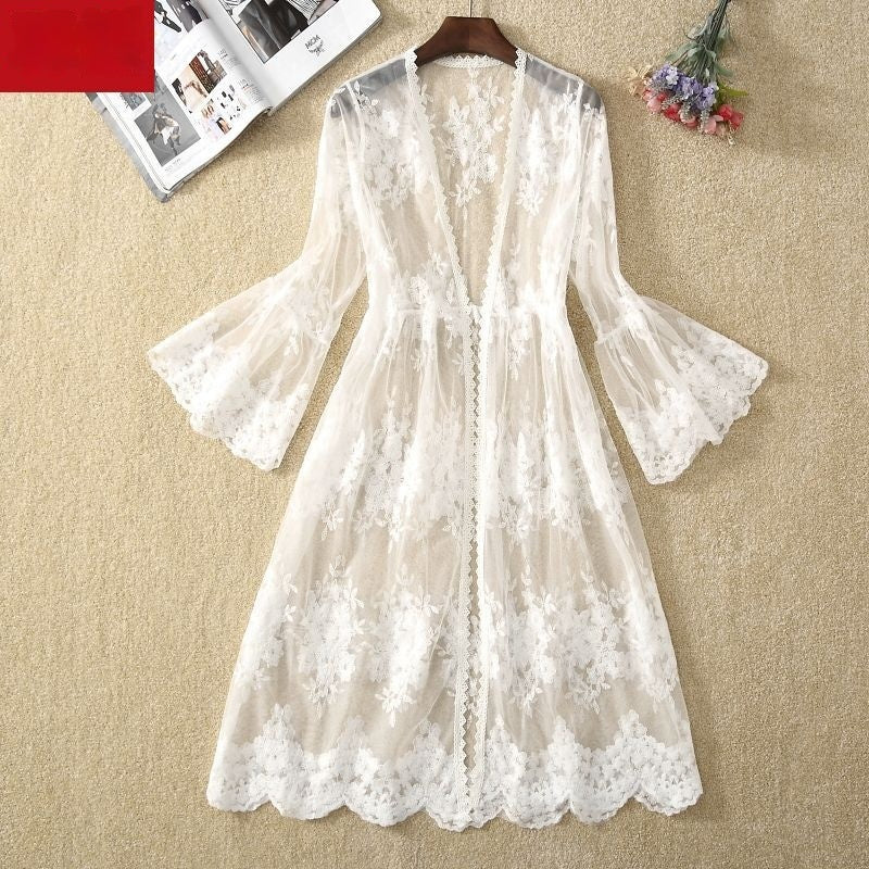 Dentelle Mesh Trois quarts de manches Cardigan Châl