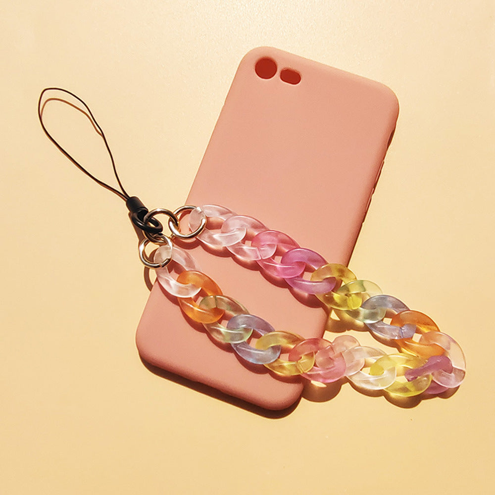 Mode Frosted Acrylic Chaîne Téléphone Mobile Charm Candy Couleur Anti-perdu Lanyard Orn Femme