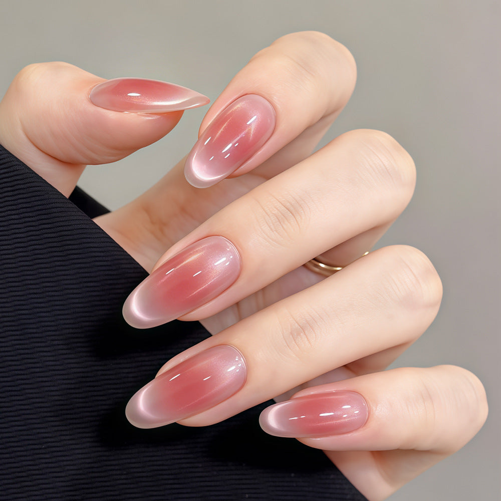 30 pièces d'ongles artificiels ovales courts avec mélange de couleur graduée rose et press-on Ac
