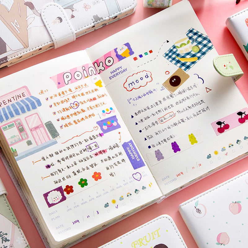 Fruit Print Notebook Planner Magnetic Buckle PU NoteBook Annuals Agenda Couleur Illustration