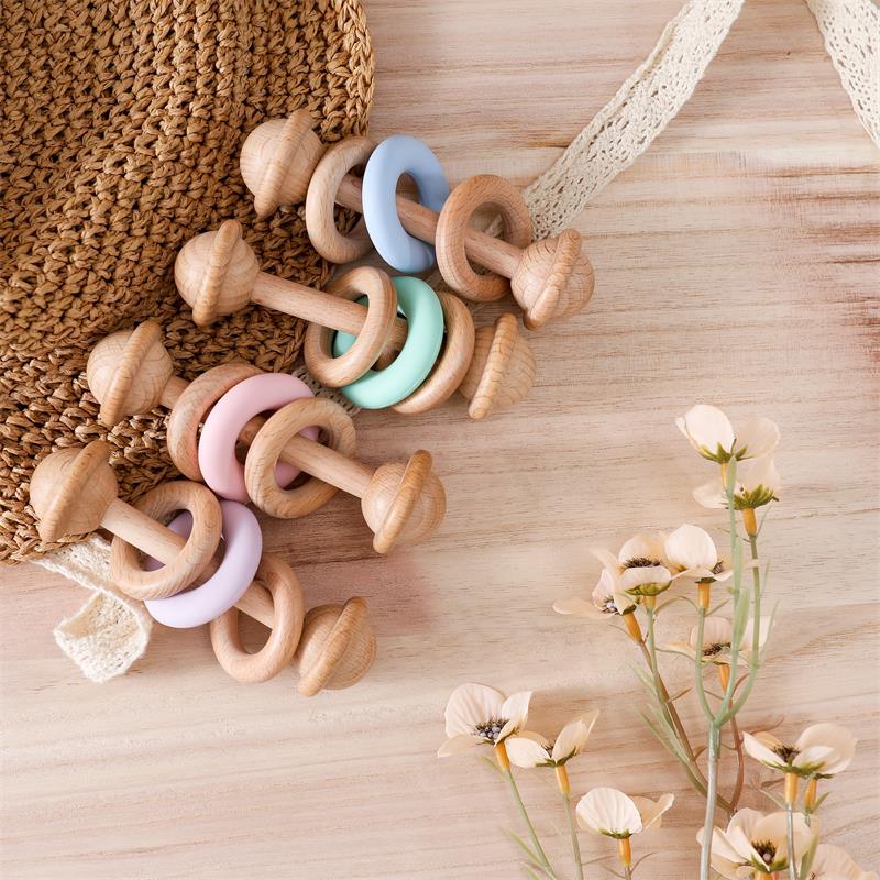 Anneau de silicone en bois en forme de clochette bébé
