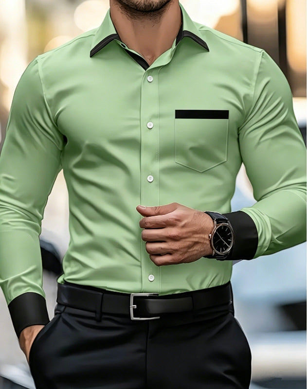 Hommes Business-Casual Fride-Free Contrast-Color Shirt