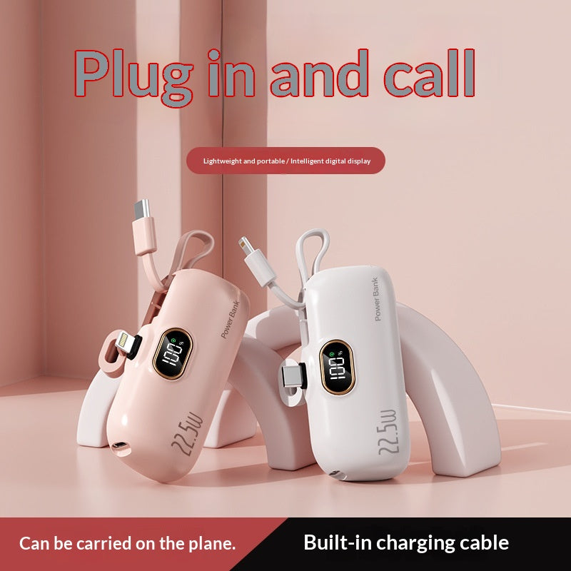 Emergency Mini Power Bank with Built-in Cable - Quick Recharge Pocket Capsule