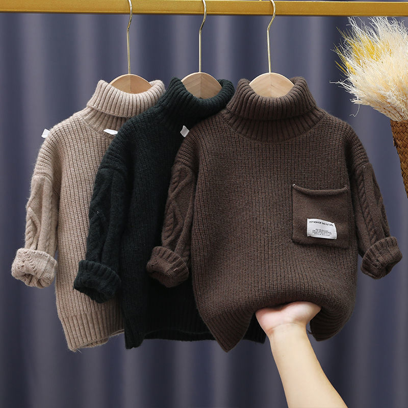 Chandail d'automne et d'hiver doublé chaud rembourré gardant les manches longues tricotées des enfants