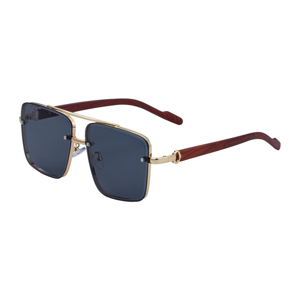 Lunettes de soleil à cadre carré Coupe Edge Men's Imitation Wood Grain Temples Lunettes de soleil Men's Trend
