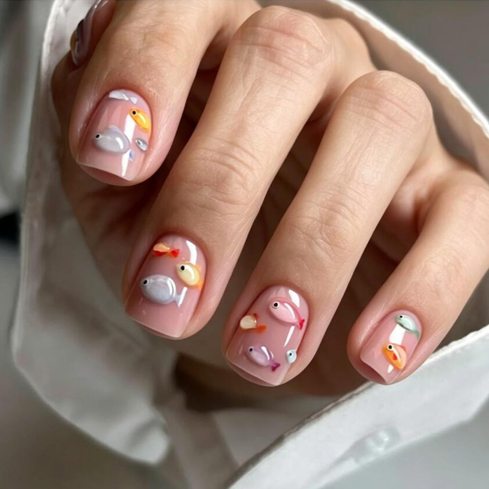 Stickers 24 Pièces de Nail Acrylique Court Carré pour Poisson Ocean 3D