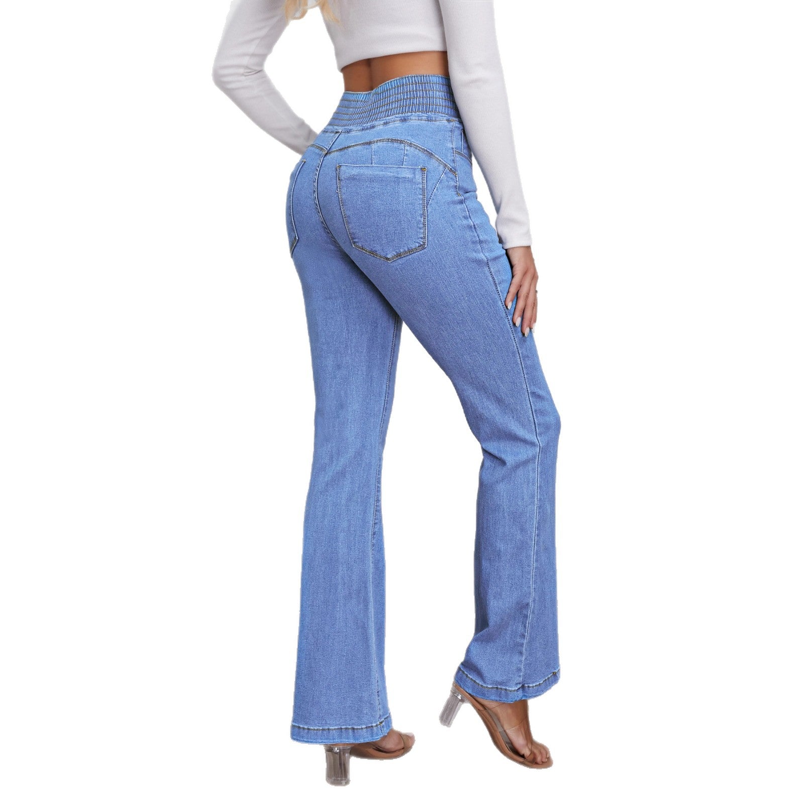 Élastique taille haute taille Stretch Slim-fit Boot-lift Denim Pantalons