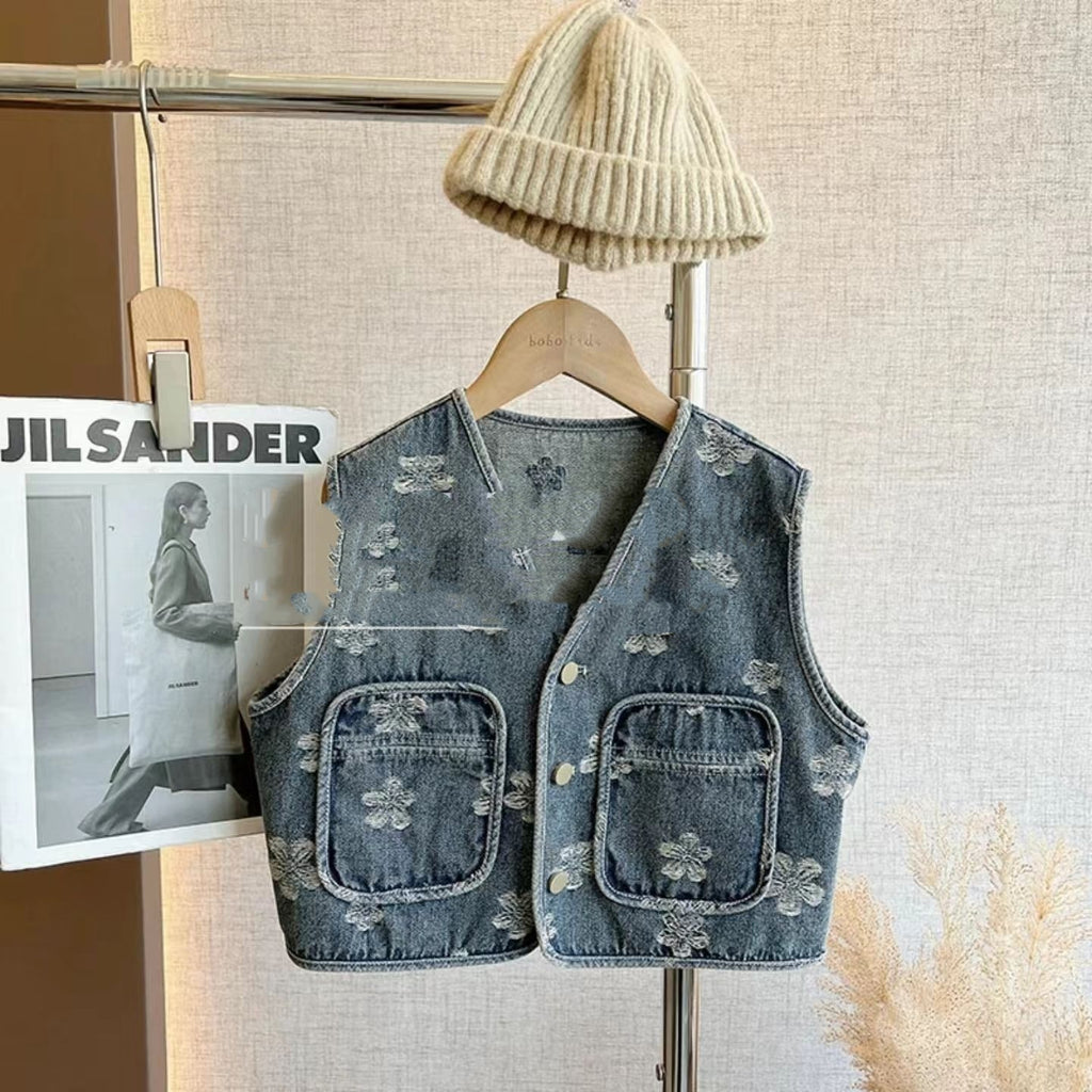 Retro embroidered Korean style denim shirt and pants