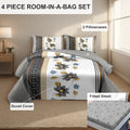Ensemble de literie 4 piece gris et blanc de couette florale pour la Reine