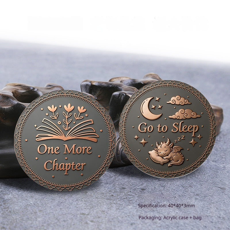Rétro-style Livre-themed Sleep Decal Coin pour la prise de décision