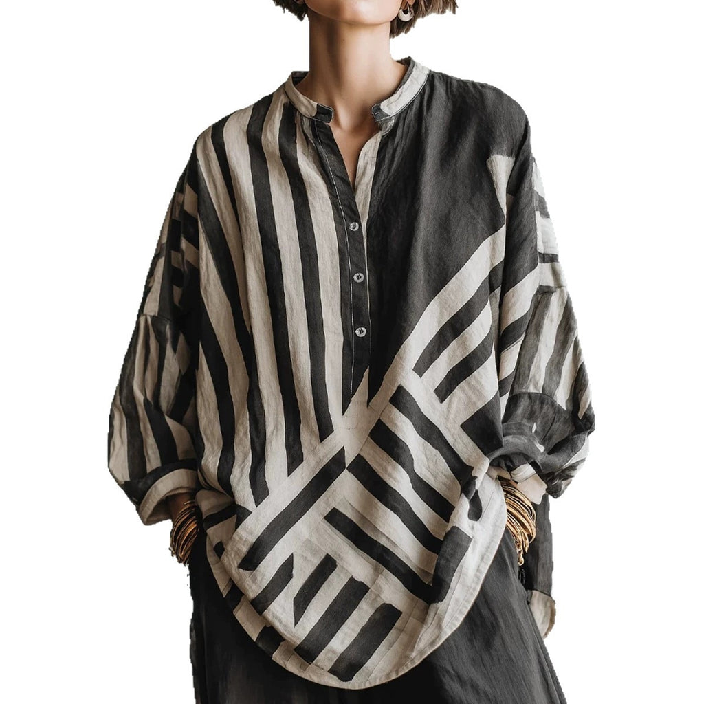 Chemise à manches longues en lin de coton imprimé rayé