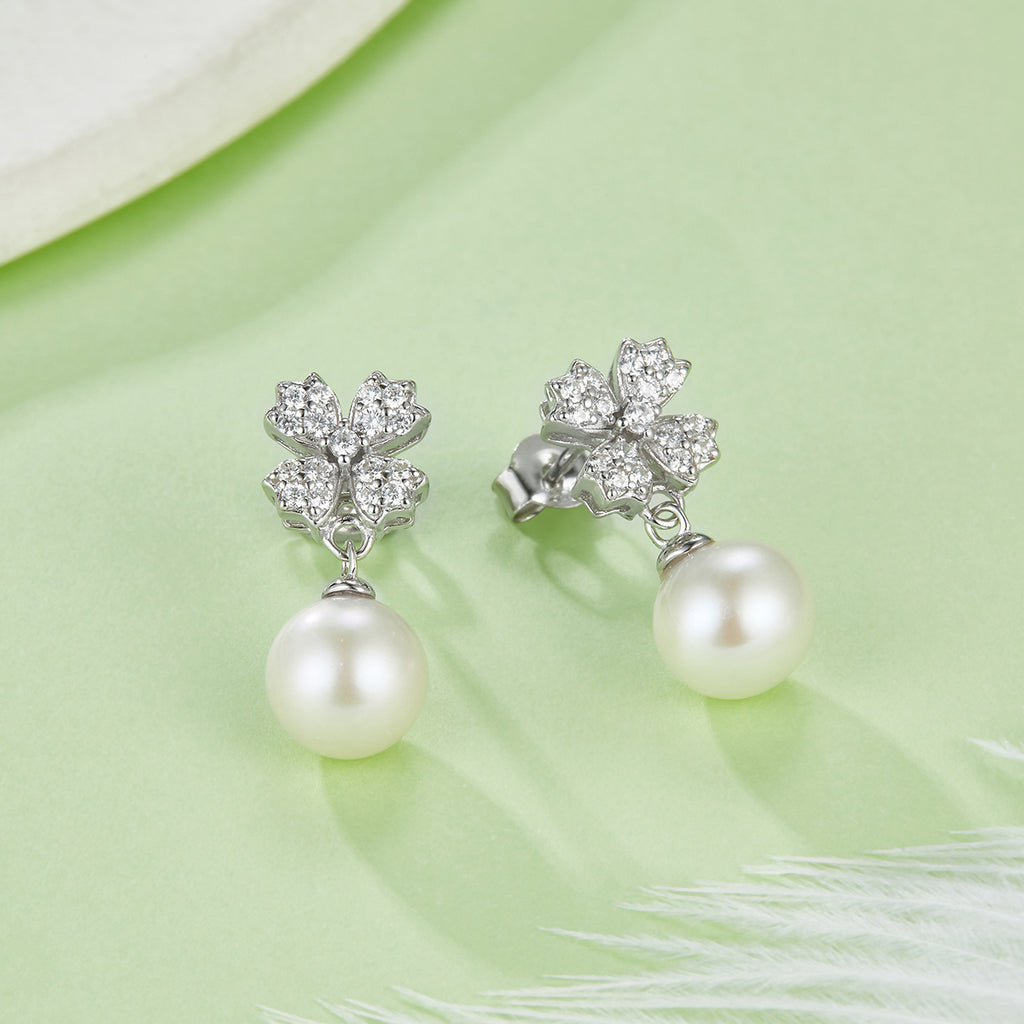 S925 Boucles d'oreilles en perles d'eau douce naturelles en argent sterling