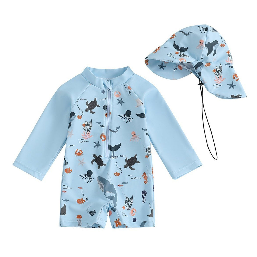 Chapeau Manches longues en une seule pièce Maillot de bain pour enfants