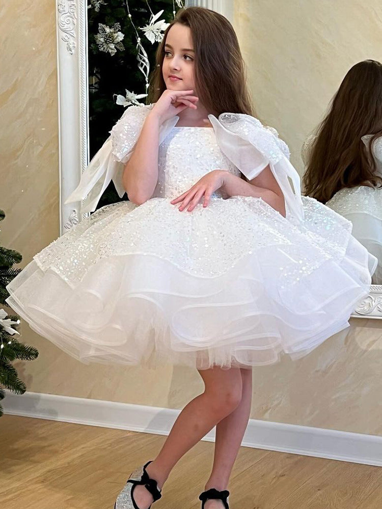 Soirée d'anniversaire blanche des filles Robe formelle Jupe